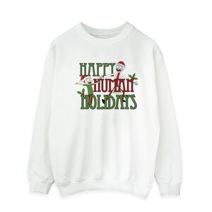 Rick And Morty Mens Happy Human Holidays Sweatshirt / White
